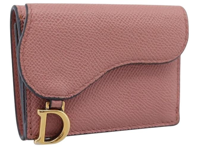 Cartera compacta Saddle Christian Dior de piel rosa oro Auth 198797A Dorado