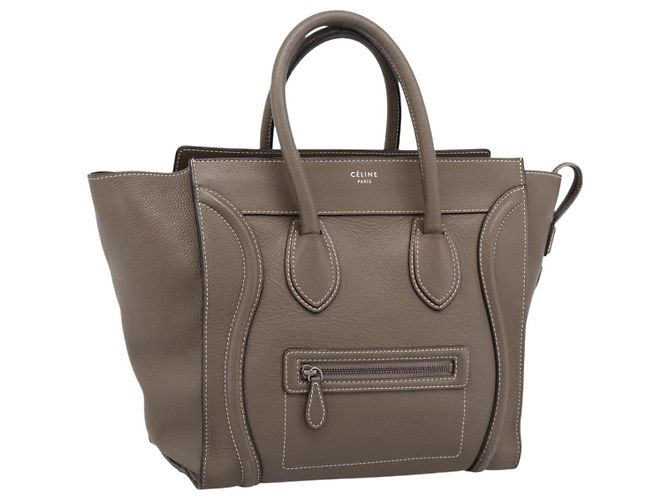 Céline CELINE Luggage Mini Hand Bag Leather Gray Silver Auth am12449A Marron Argenté