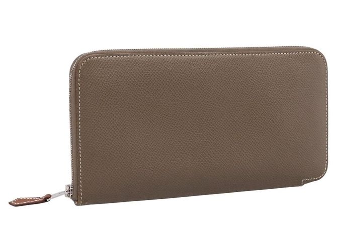 Hermès HERMES Azap Long Silk Inn Long Wallet Leather Beige Silver Auth 198757A