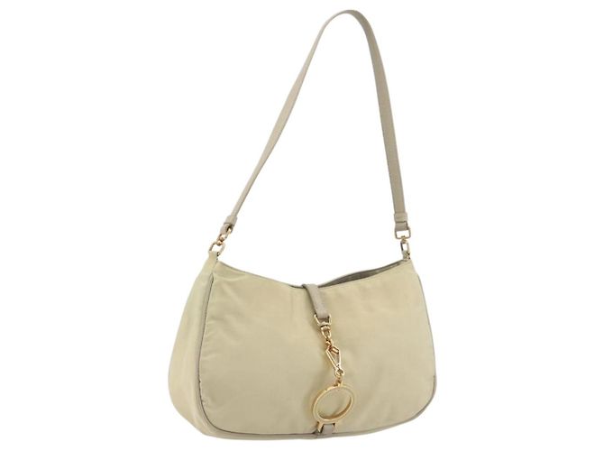 Bolsa de Ombro PRADA Nylon Ivory Gold Auth 197466A Dourado Cru