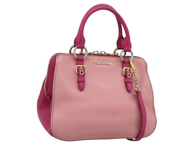 Bolsa de Mão Miu Miu em Couro 2way Rosa Ouro Auth 197469A Dourado