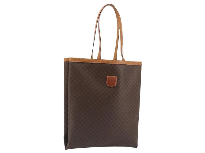 Céline Sac Cabas CELINE Macadam Canvas PVC Cuir Marron Or Auth 198251 Doré