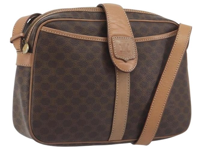 Céline Borsa a tracolla CELINE Macadam Canvas PVC Leather Brown Gold Auth ka5720A Marrone D'oro