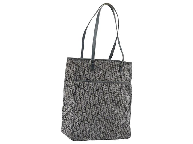Christian Dior Trotter Canvas Tote Bag Navy Silver Auth 194263 Silber Marineblau