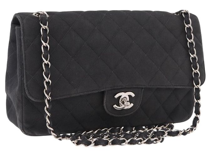 Borsa a tracolla CHANEL Matelasse25 Chain in tela nera argento CC Auth 198742 Nero
