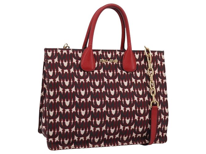 Borsa a tracolla con catena Miu Miu Canvas 2way Rosso Oro Auth 198710A D'oro