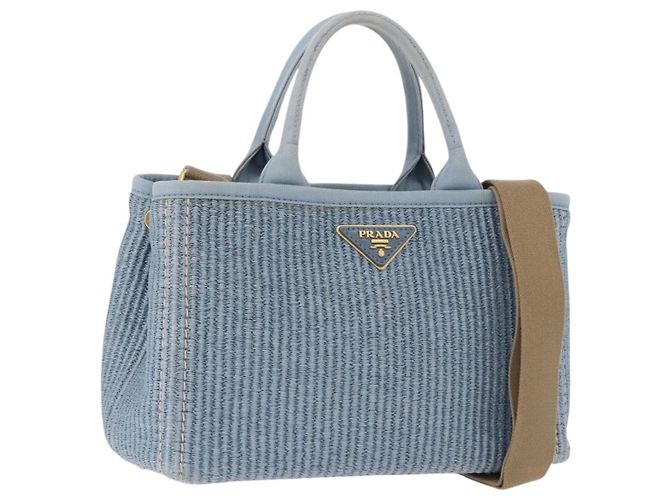 PRADA Handtasche aus Stroh 2way Hellblau Gold Auth 197472A Golden