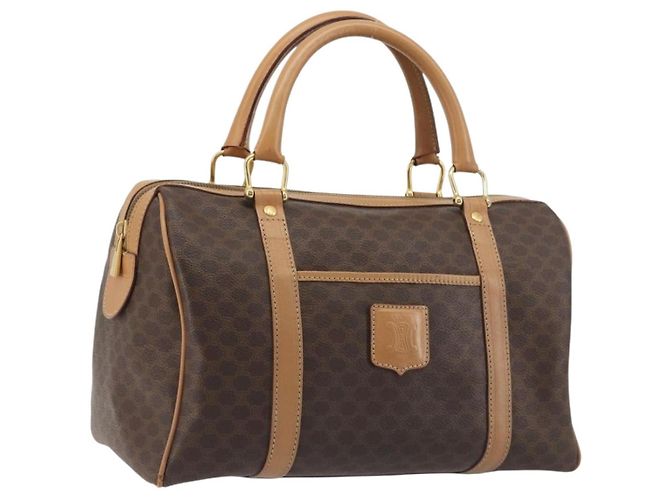 Céline Sac Boston CELINE Macadam Canvas PVC Leather Brown Gold Auth 198748 Marron Doré