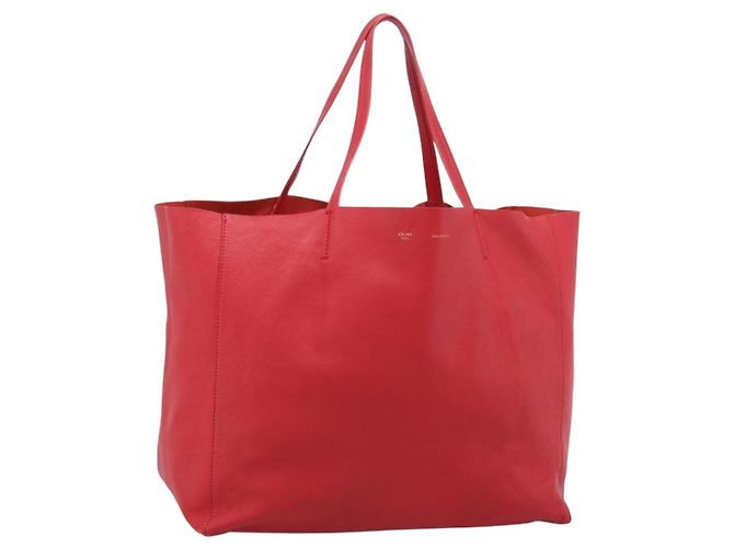 Céline Sac Cabas Horizontal CELINE en cuir rouge et or Auth 198719 Doré