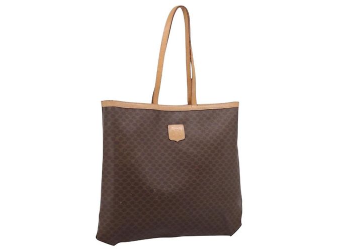 Céline Sac cabas CELINE Macadam Canvas PVC Cuir Marron Or Auth mr2820 Doré