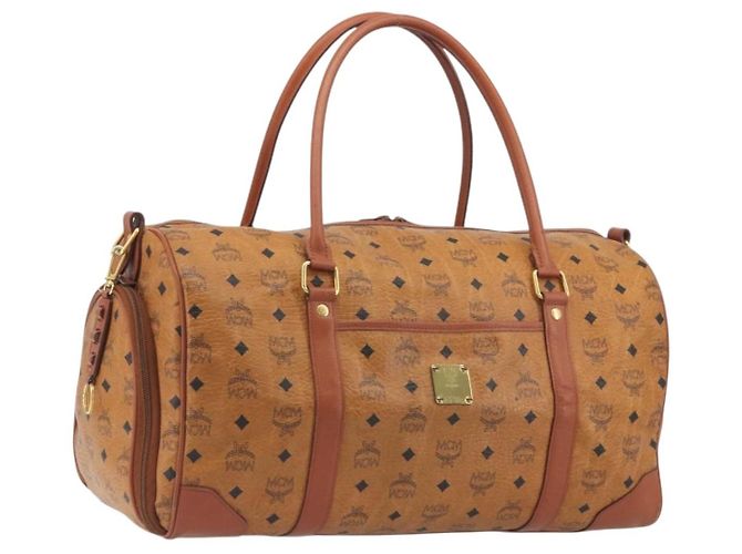 Bolsa MCM Vicetos Boston PVC Couro Marrom Tom Dourado Auth 195757