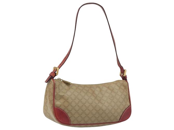 Céline CELINE Macadam Canvas Accessory Pouch PVC Beige Gold Auth 196915 Golden