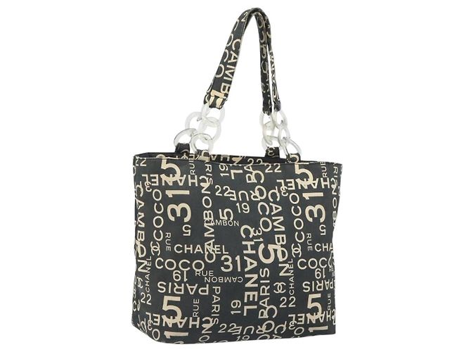 Borsa Tote CHANEL Vichy Line in tela nera e argento CC Auth 198686 Nero