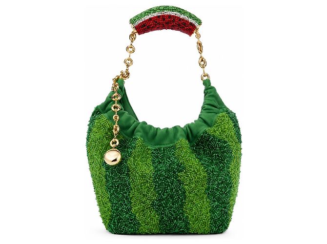Loewe Squeeze Mini Watermelon Lederhandtasche mit Perlen Weiß Rot Mehrfarben Grün