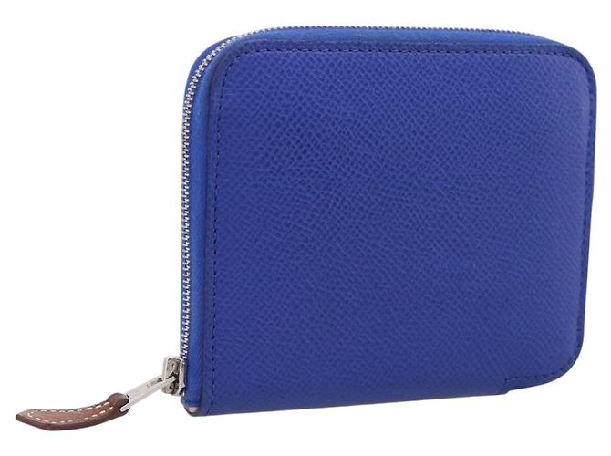 Hermès HERMES Azap Compact Silk In Wallet Leather Blue Silver Auth 198794V Argento