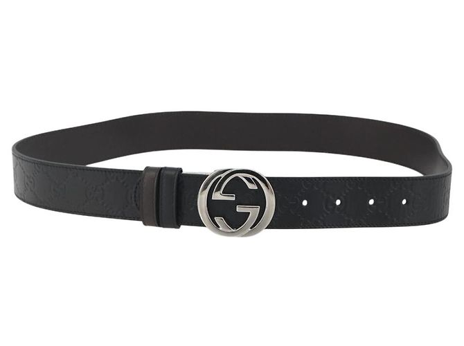 Cinto GUCCI GuccissimaGG Interlocking G em couro preto e prata 473030 Auth BA15074V