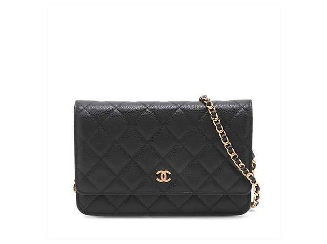 Timeless Chanel WOC aus Caviar-Leder gesteppt mit Klappe Crossbody Black Schwarz