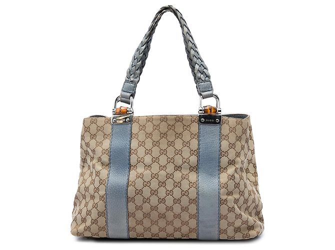 Gucci Medium GG Canvas Bamboo Libeccio Tote Blau