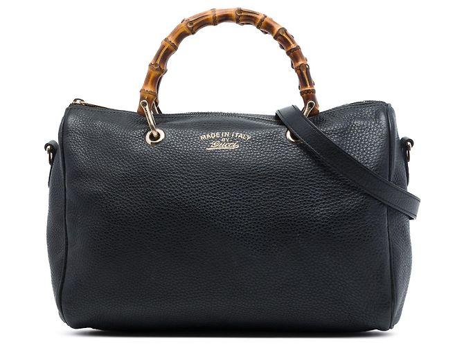 Bamboo Borsa Boston Shopper Gucci Medium in pelle di vitello nera con bambù Nero