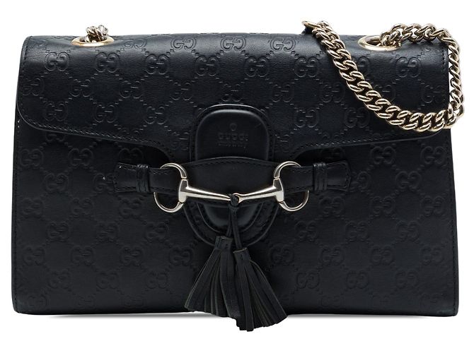 Bolso de hombro Gucci Emily Medium Guccissima Negro