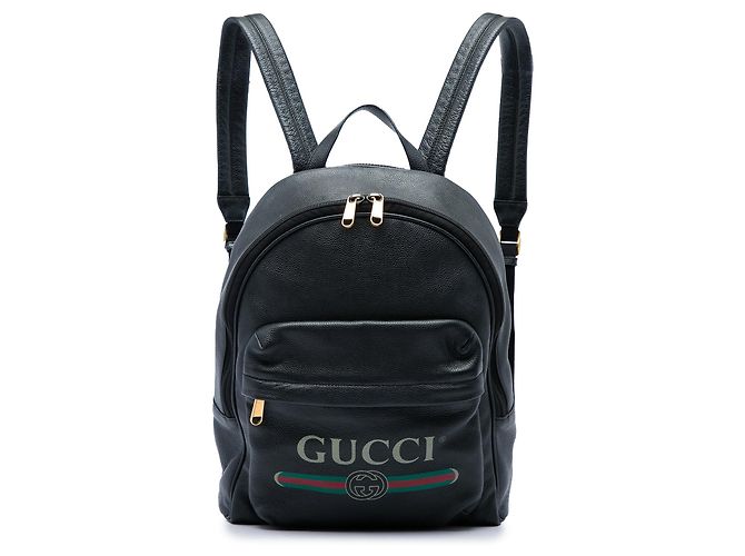 Schwarzer Gucci Leder-Rucksack mit Logo