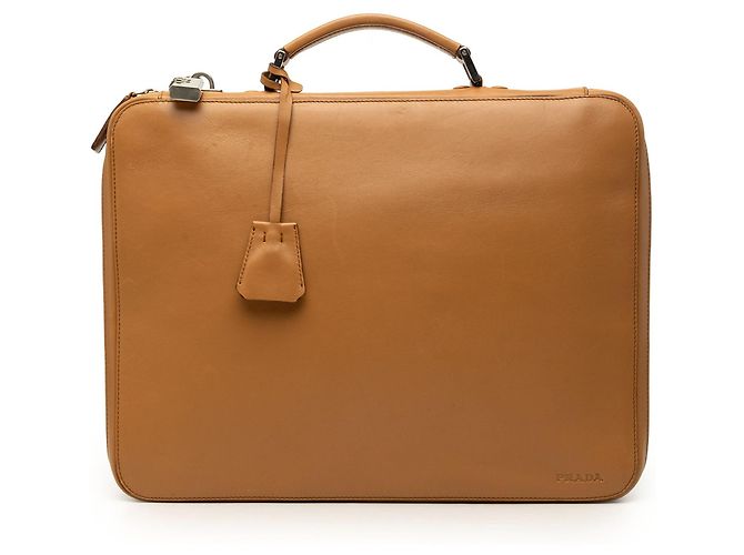 Sac business Prada en cuir marron