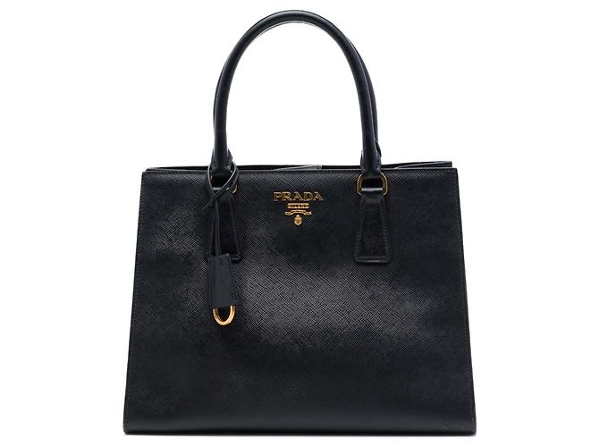 Borsa Tote Satchel Convertibile Aperta Prada Medium Saffiano Lux nera Nero