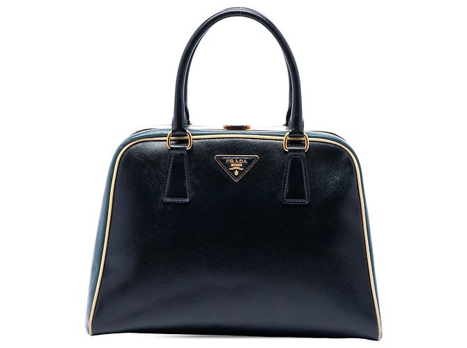 Sac à main Prada Bicolor Saffiano Vernice Pyramid Frame Bleu