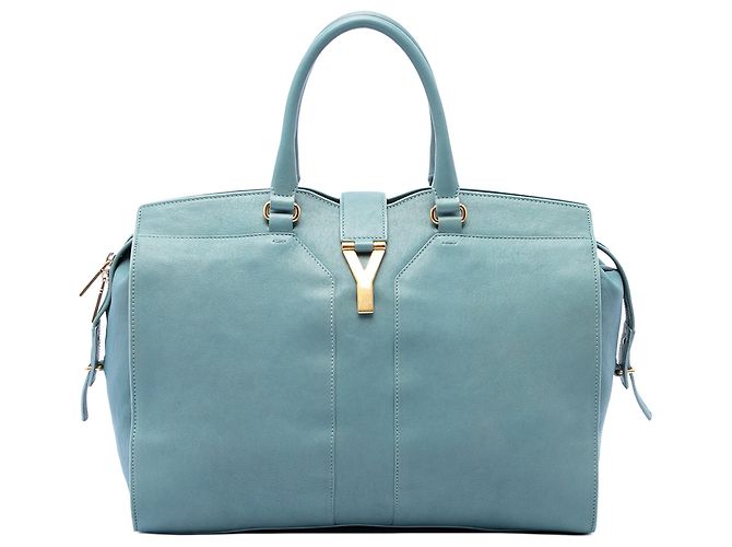 Borsa Cabas Chyc Grande in Pelle Blu Saint Laurent