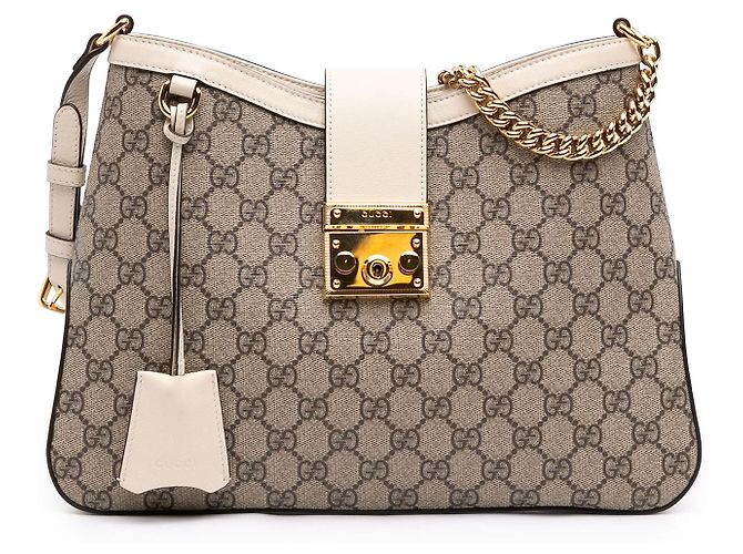 Padlock Borsa a tracolla Gucci Medium GG Supreme con lucchetto, Beige
