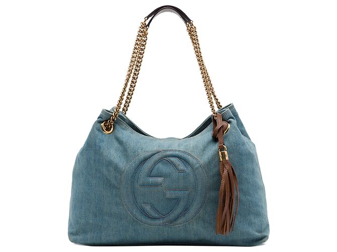 Borsa Tote Soho Chain Gucci Medium in Denim Blu