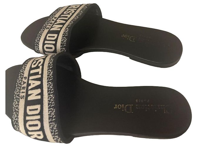 Christian Dior Canvas Flat Sandals Black White