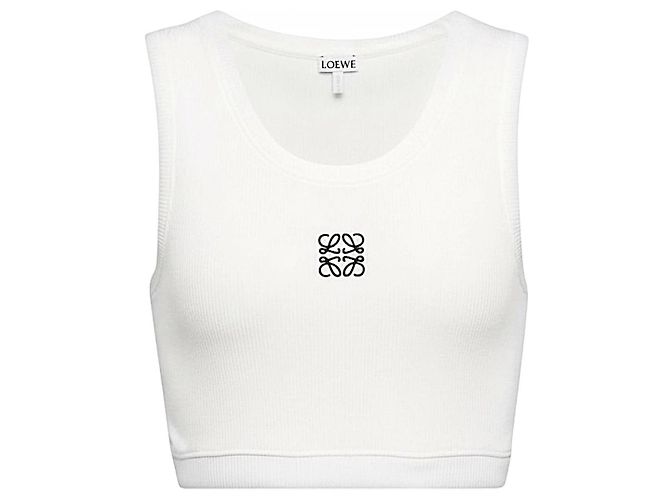 Loewe Top deportivo corto de algodón blanco logo Anagram