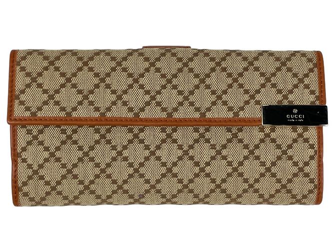 Carteira Longa Gucci Diamante Canvas Bege Laranja