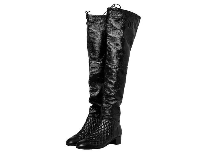 Chanel Quilted Leather High Boots Black