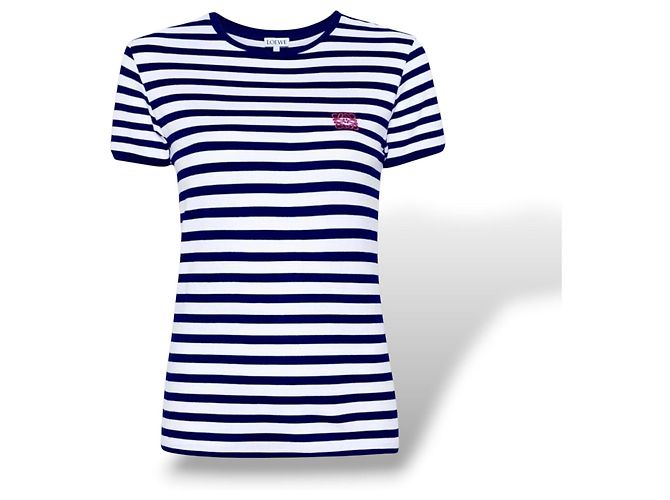 Loewe T-shirt às riscas com logo Branco Azul escuro
