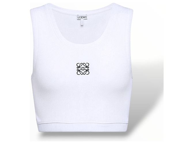 Loewe Top de tirantes Anagram Cropped blanco de algodón