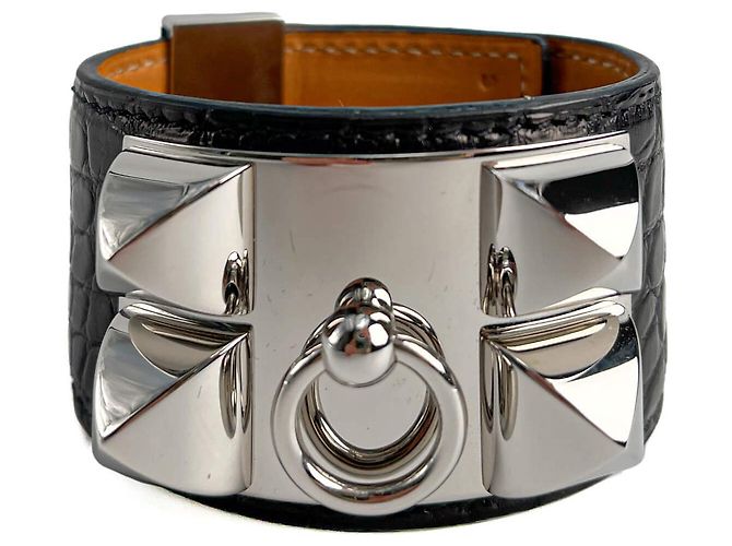 Hermès Pulsera Collier de Chien Small Exotic Leather S Black Negro