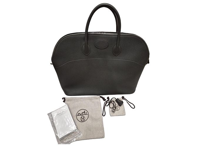 mala de viagem Hermès Bolide 45 em couro Vert Gris Verde escuro