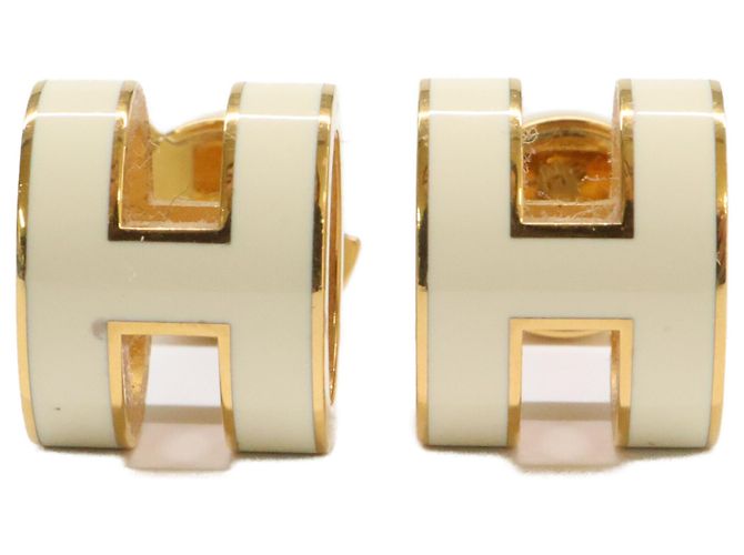 Hermès Pendientes Hermes Mini Pop H Blanco Dorado
