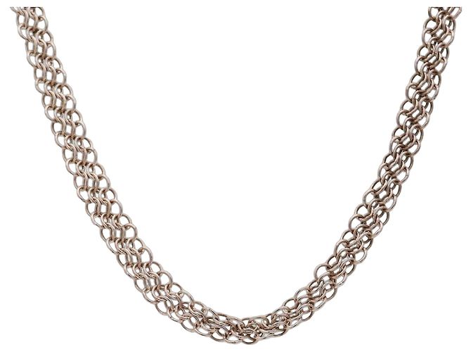 Tiffany & Co. Elsa Peretti Somerset Mesh lange Halskette Silber Pink