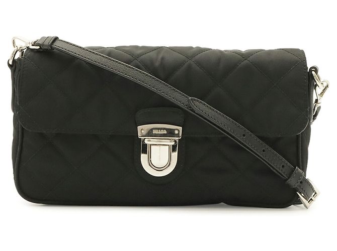 Clutch Prada em nylon acolchoado e couro Preto