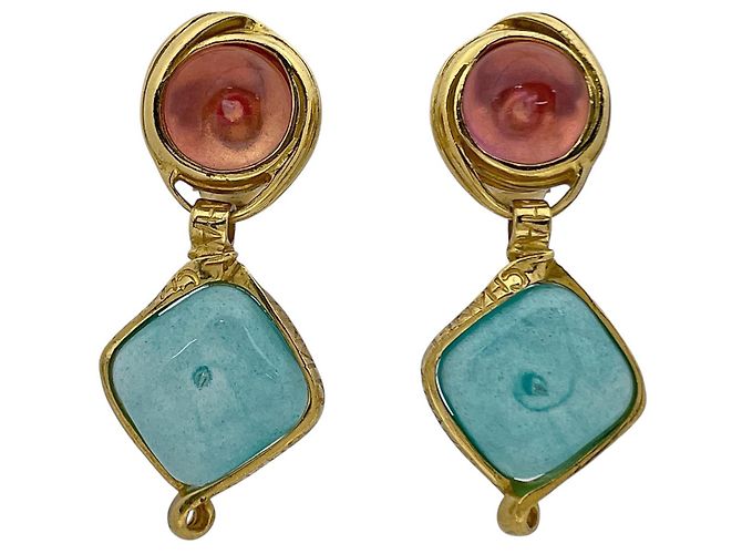 Orecchini Chanel CHANEL Swing Gripoix Rosa Blu D'oro