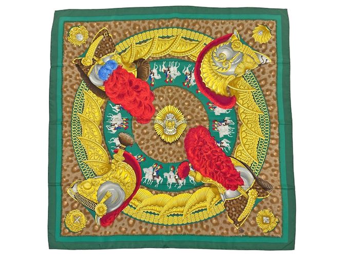 Hermès Hermes Carre 90 CASQUES et PLUMETS Scarf Multicolore Verde