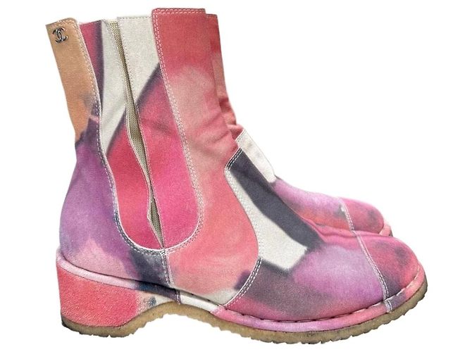 Chanel Multicolor Suede Ankle Boots, Size 38 Pre-owned