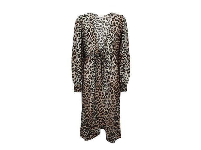 Vestido Midi Ganni de Seda Estampado Leopardo Estampado de leopardo