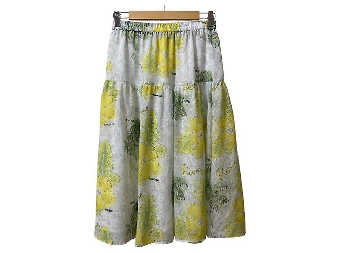 Autre Marque Falda Picone Hibiscus Seersucker Blanco Multicolor Verde Amarillo