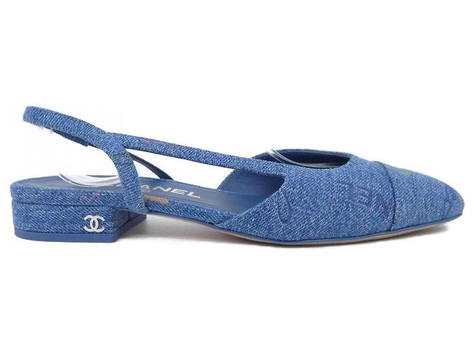 Chaussures Slingback en denim Chanel Bleu