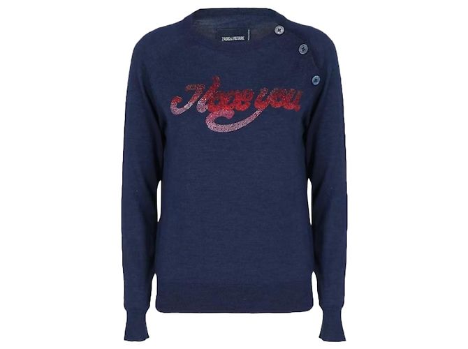 Zadig & Voltaire "Love You" Merinowoll-Pullover Blau