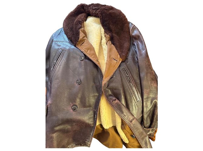 Autre Marque Hercules Lederjacke mit Shearling-Futter Braun